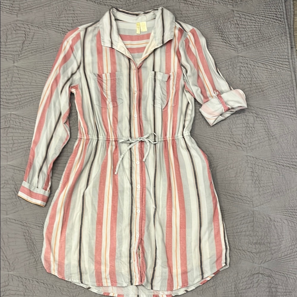 Japna Women’s Striped Button-Up Shirt Dress with pockets size L